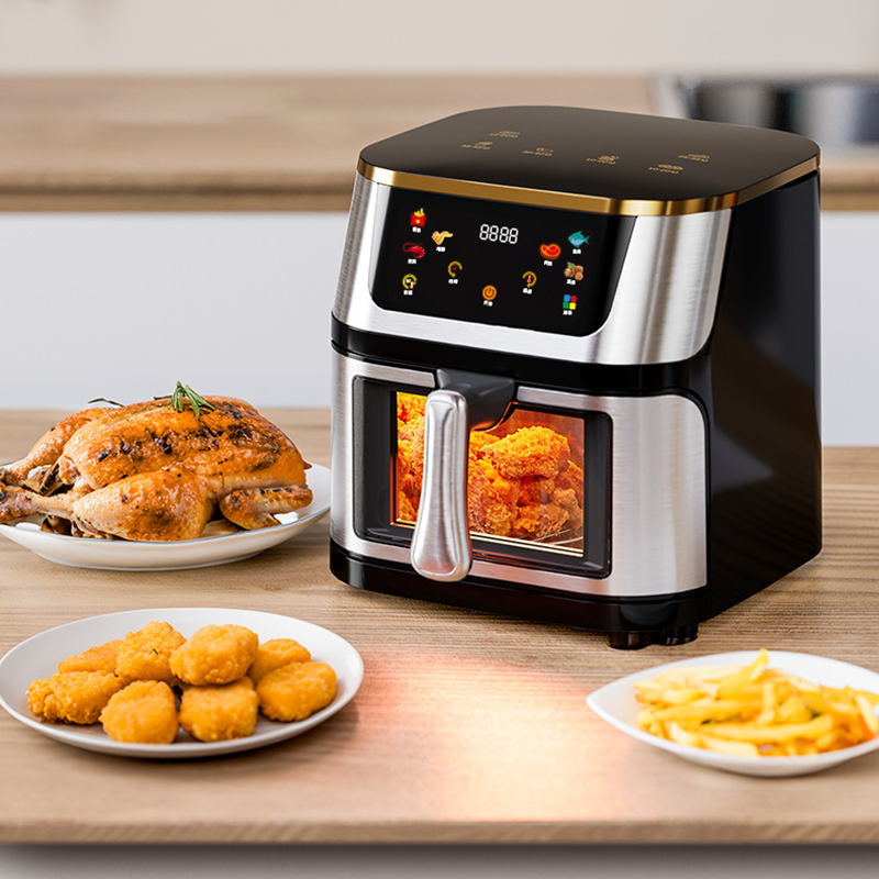 Stainless Steel Visual Air Fryer 1400w Smart Digital Touch Screen Oil-Free 8 Cooking Presets Timing Temperature Adjustable