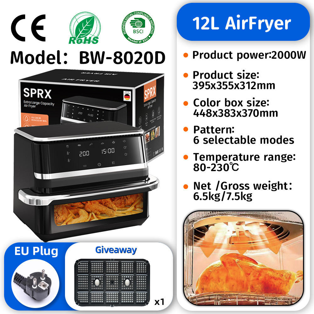 Commercial Digital Large-Capacity Touchscreen Display Stainless Steel Double Basket Smart Electric Square air Fryer Oven Home
