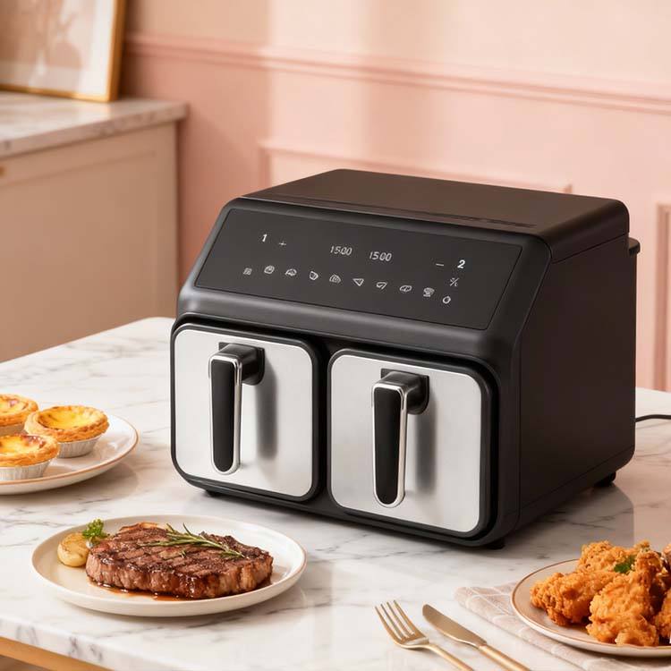 Factory Wholesale Square Modern Double Basket 4.0L+4.0L Electric Oil-Free Energy-Saving Air Fryer for Household Use