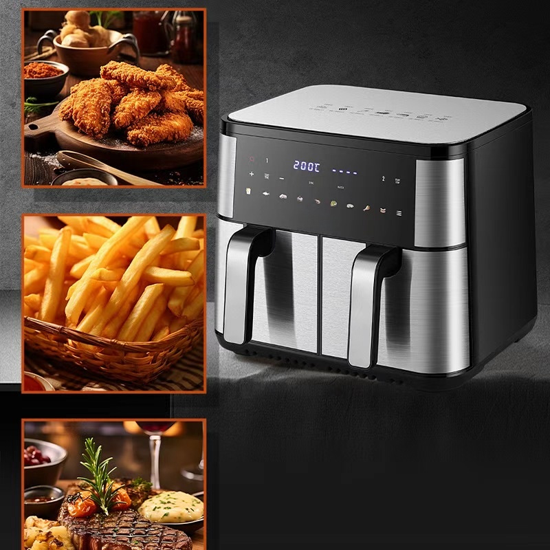 5+5L Arge-Capacity Double-Barrel Electric Fryer Multifunctional Stainless Steel Touch Screen Oven Smart Double-pot Air Fryer