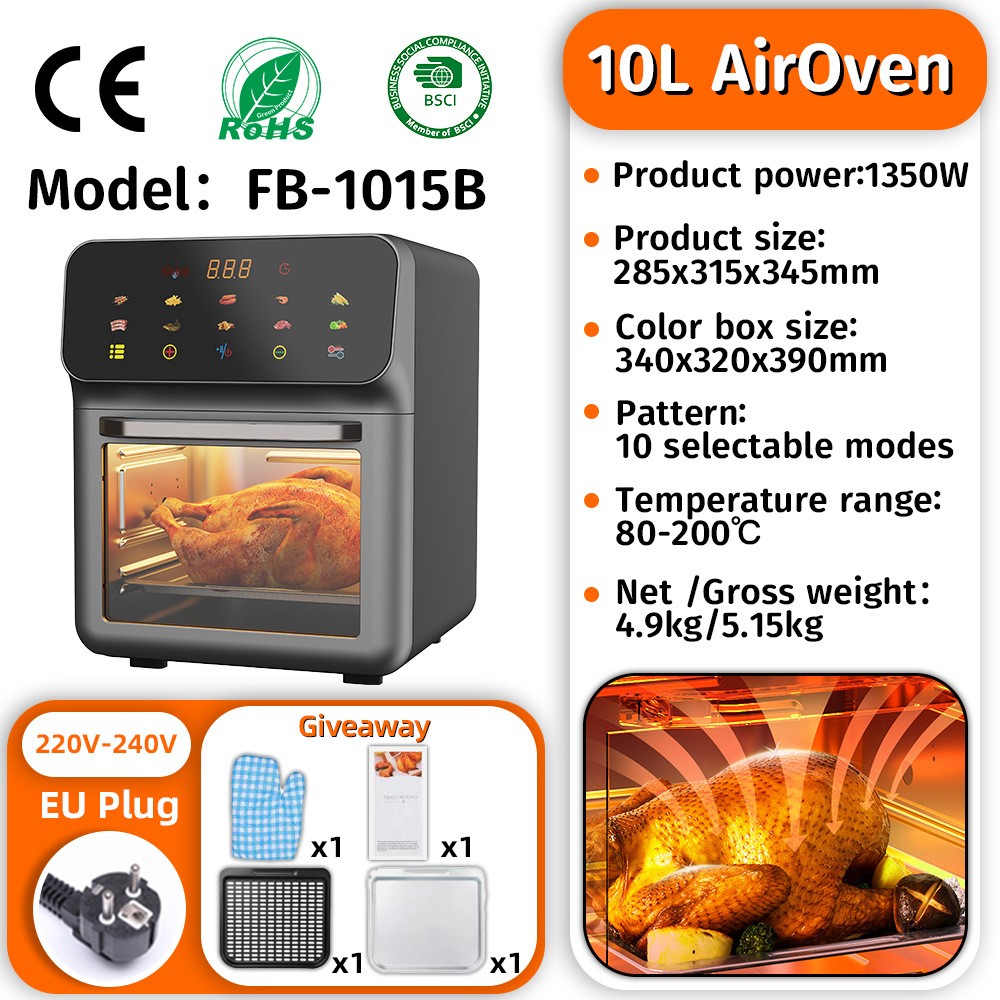 Air Fryer New Model Household 10L Touch Control Transparent Window French Fries Maker Multi-Functional Electric Plastic Overheat