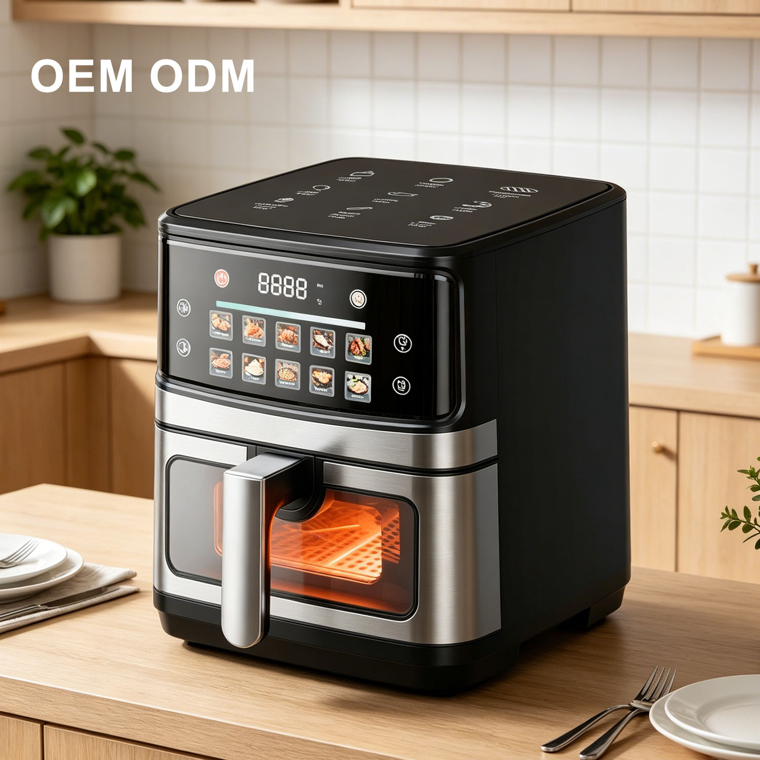 Stainless Steel Air Fryer 6L 1400W Metal Chamber Non-Stick Coating Timer Wholesale 110-220V Commercial Use