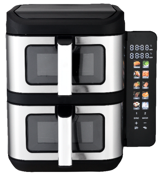 11L New Air Fryer 5.5L+5.5L Stack Air Fryer With Folding Touch Screen Big Colorful Menu