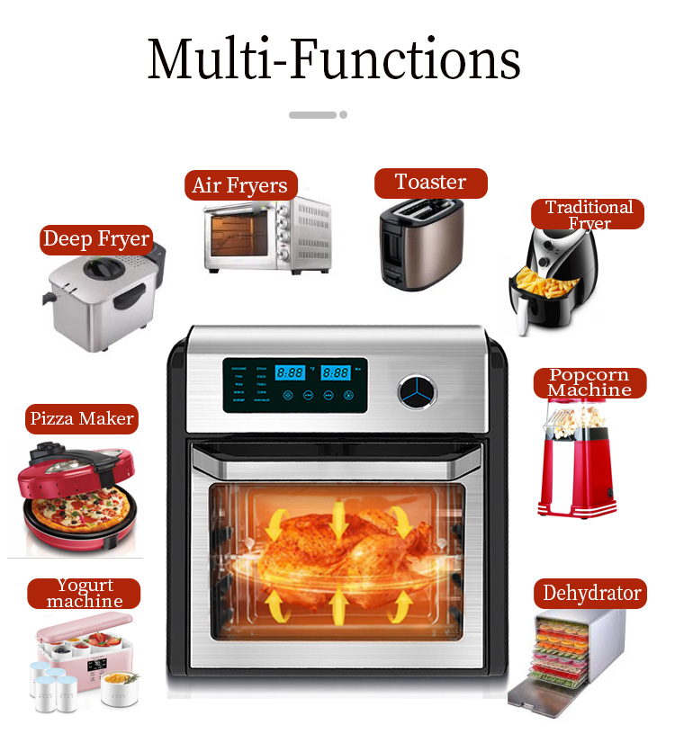 Biggest Family and Party Size 14L18L20L Stainless Steel Electric Air Fryer Oven Digital Control French Language Square Shape