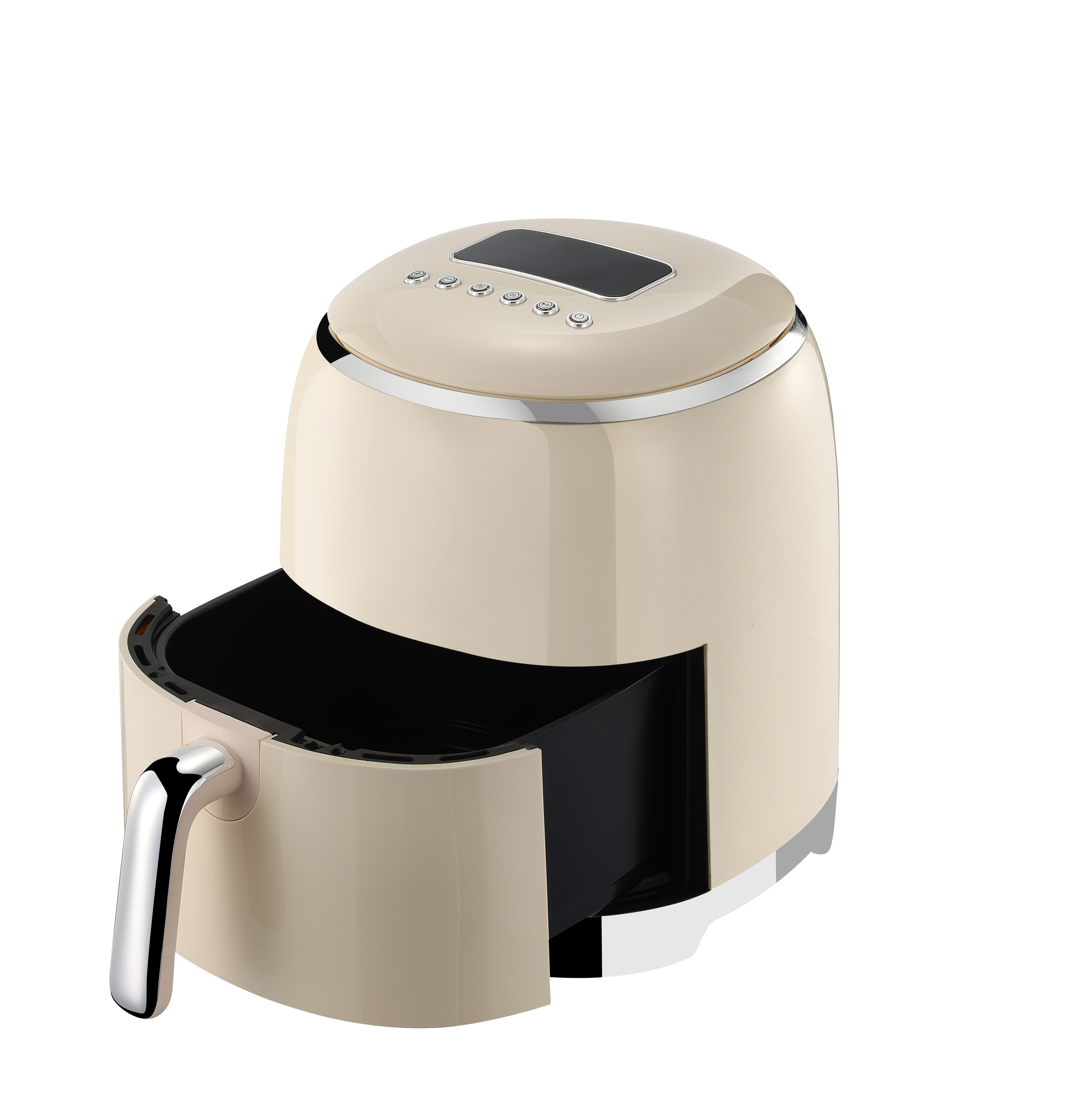 2026 New Eye-Catching Cream Round Digital Air Fryer Healthy Oil-Less Cooking Compact Kitchen Appliance with Sleek Home Design