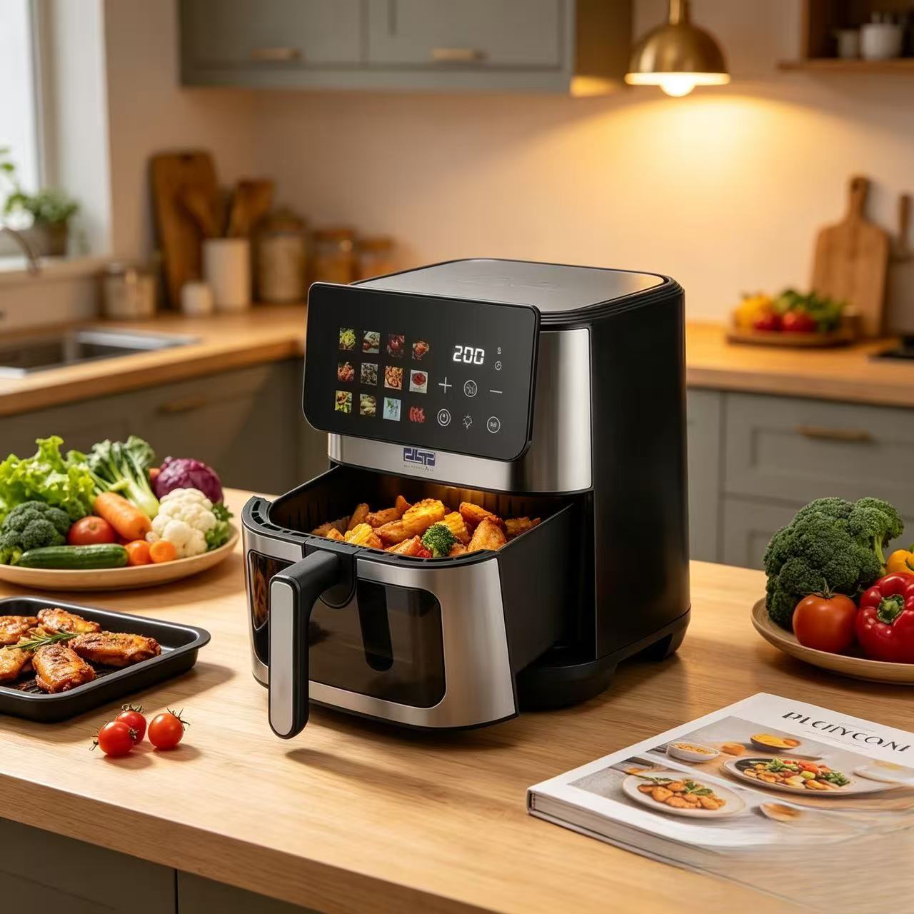 Air Fryer 8 Litres Desktop Touch Screen Double-layer Frying Basket Big Multipurpose Digital air Fryer Oven Aire Fryer for Home