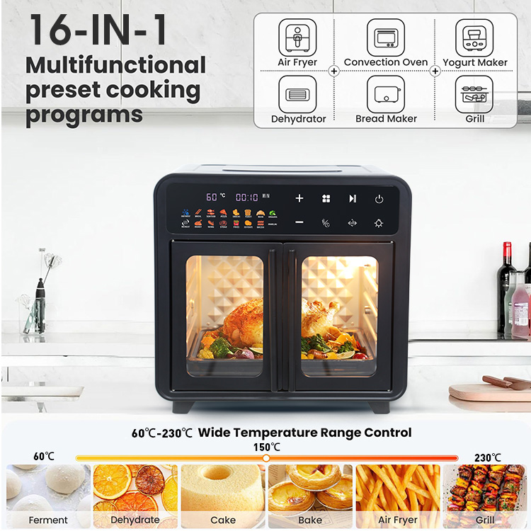 Powerful Dual Heating Turbo Flow System French Door air Fryer Oven Oil Free air Fryer Convection Oven