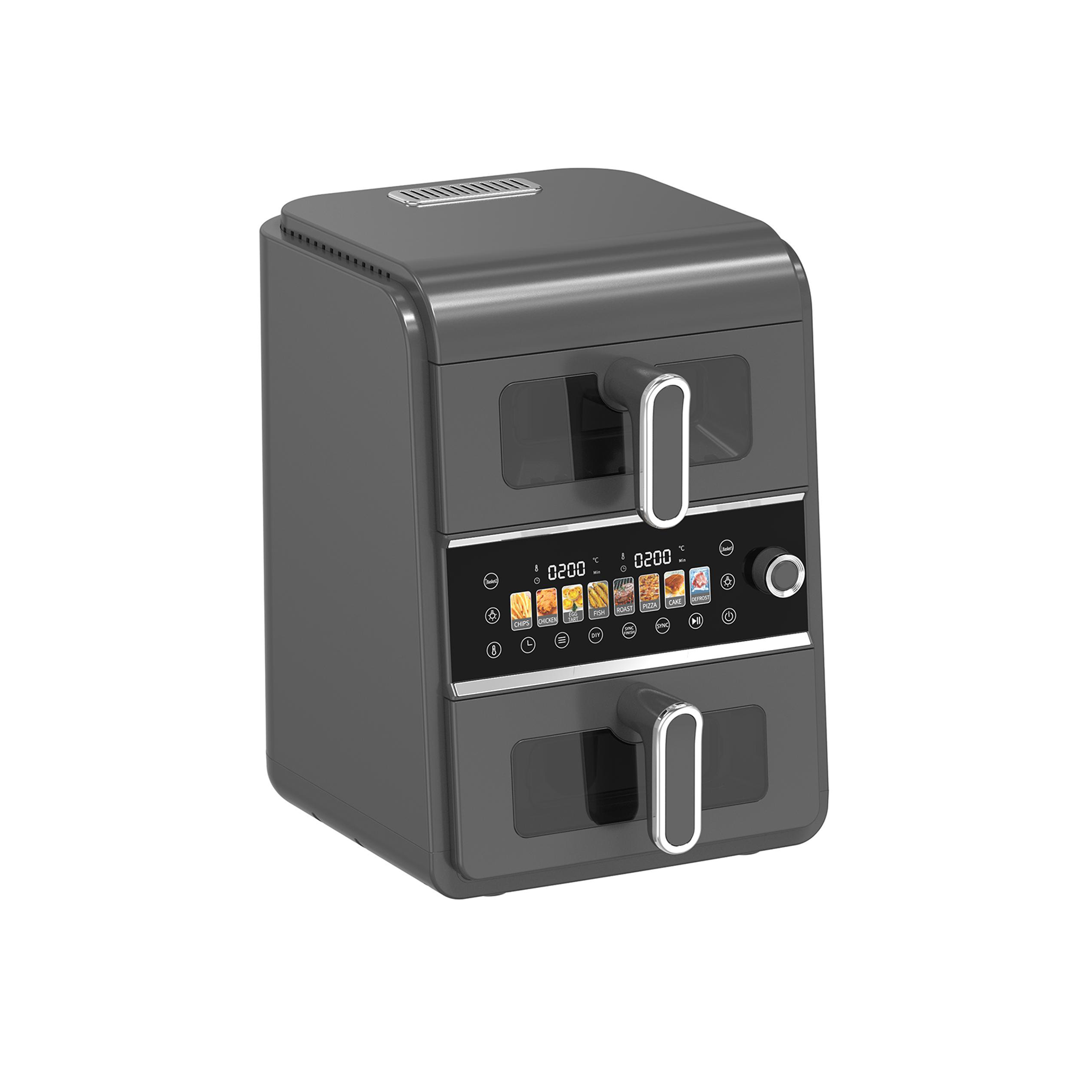 2026 Kitchen Appliances New Grey Square Digital Large Capacity 10L Double Basket Air Fryer Oil Free App-Controlled Energy German