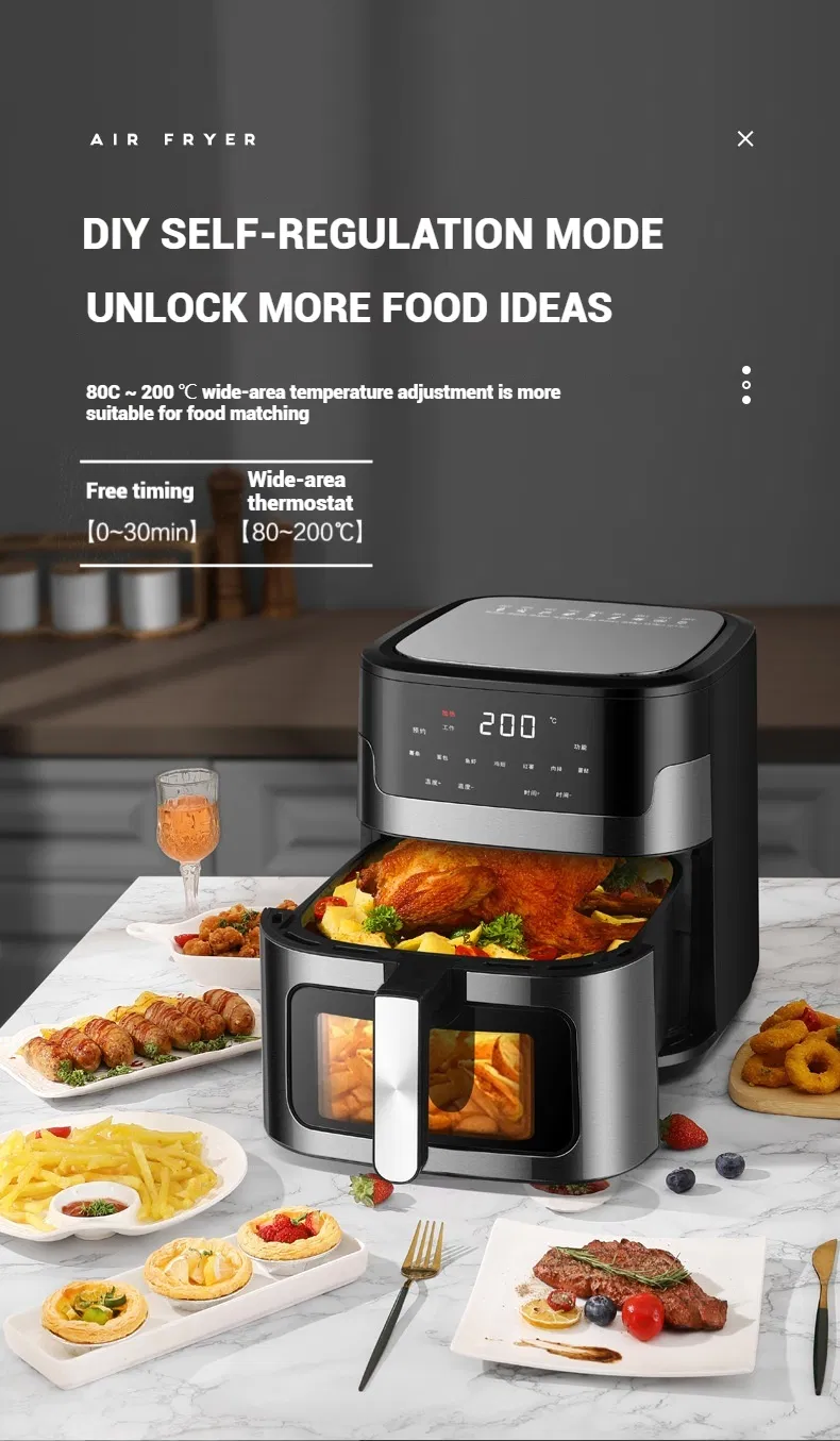 OEM Custom 110-240V PTFE Stainless Steel Electric Digital Air Fryer Used for Commercial