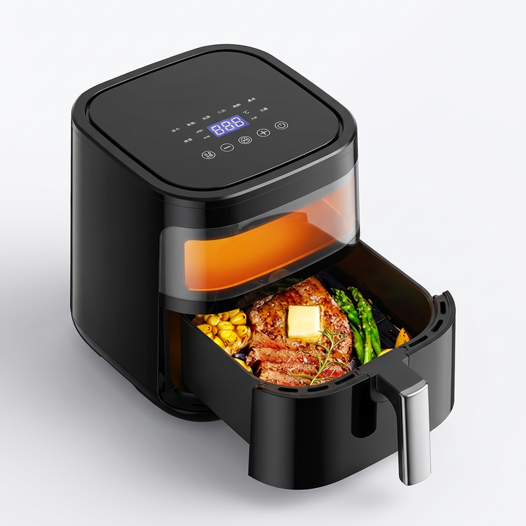 Compact Digital Air Fryer Oven 5.5QT LED Touch Screen Air Fryer with Visible Window Oil-Less Healthy Cooking Black