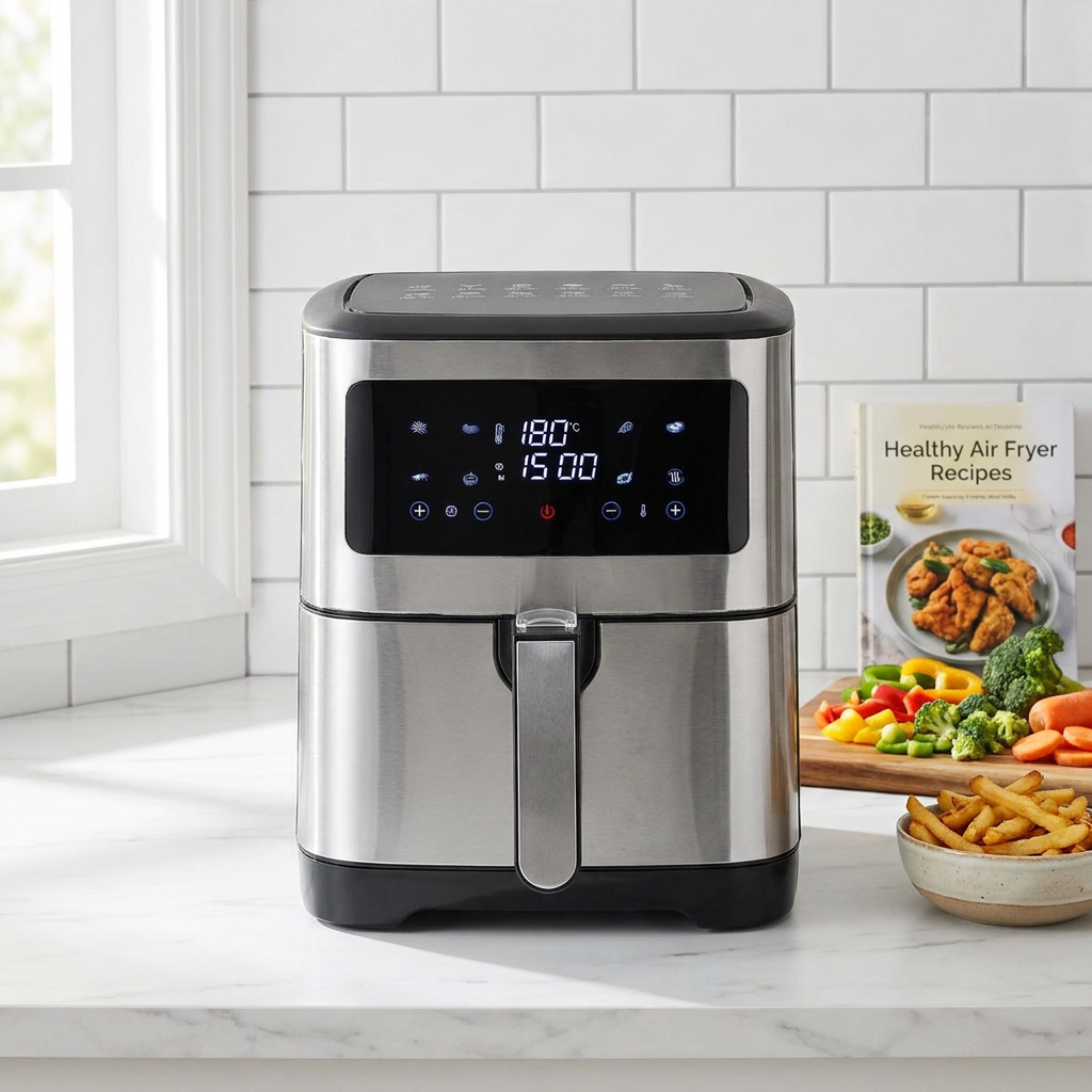 Large Capacity Modern Square Stainless Steel Air Fryer Electric Digital Touchscreen 1500W Baking Healthy Oil-Free Cooking