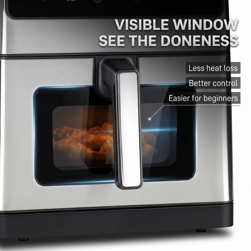 8L Oil-Free Air Fryer Cooker Electric Digital Touch Screen Control Visible Window 12 Menus CE CB GS Household Plastic 1800W A+++