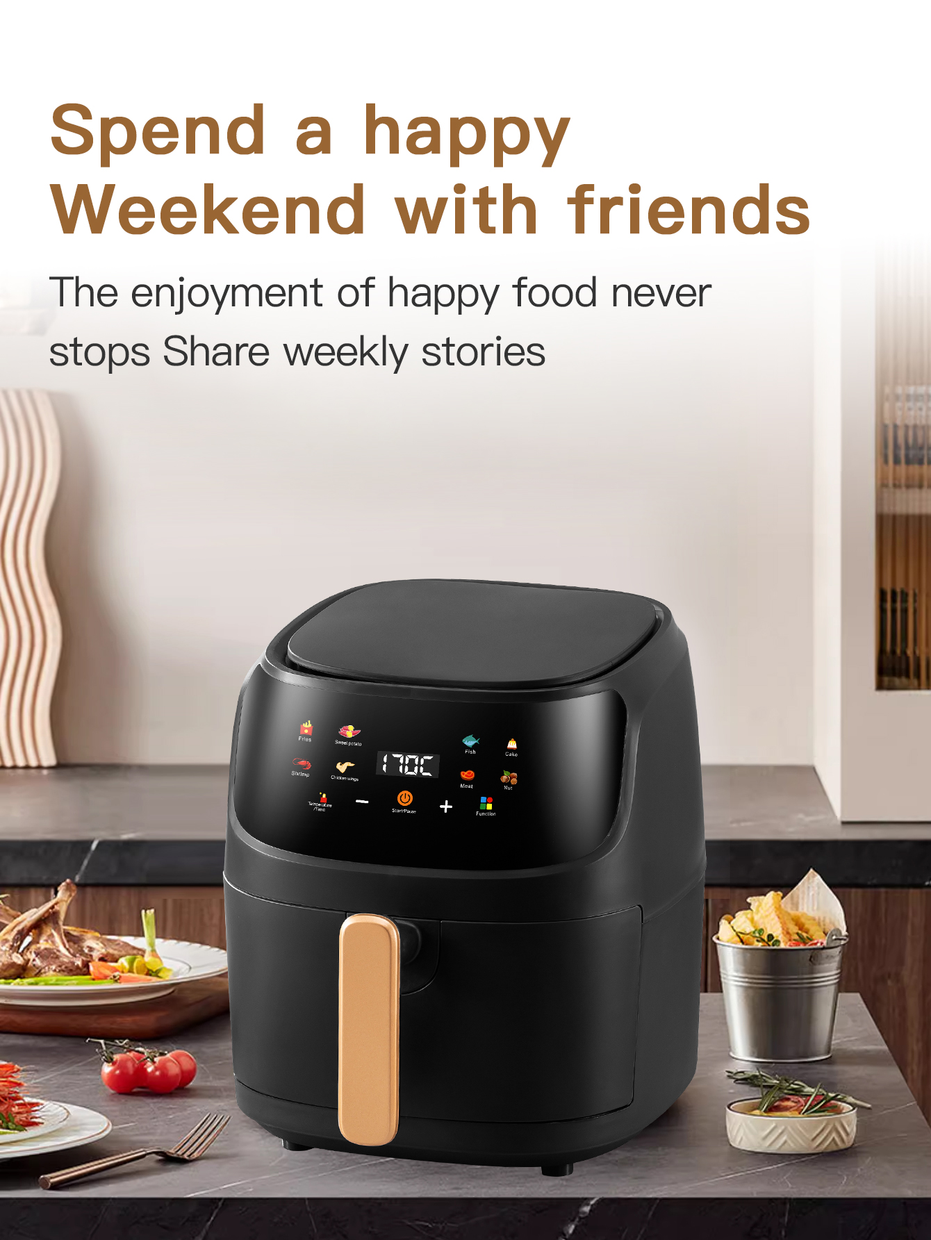 Square 8L Touch Screen Low Noise Smart Air Fryer Non-Stick Inner Tank Healthy Overheat Protection Digital Oven Household Hotel