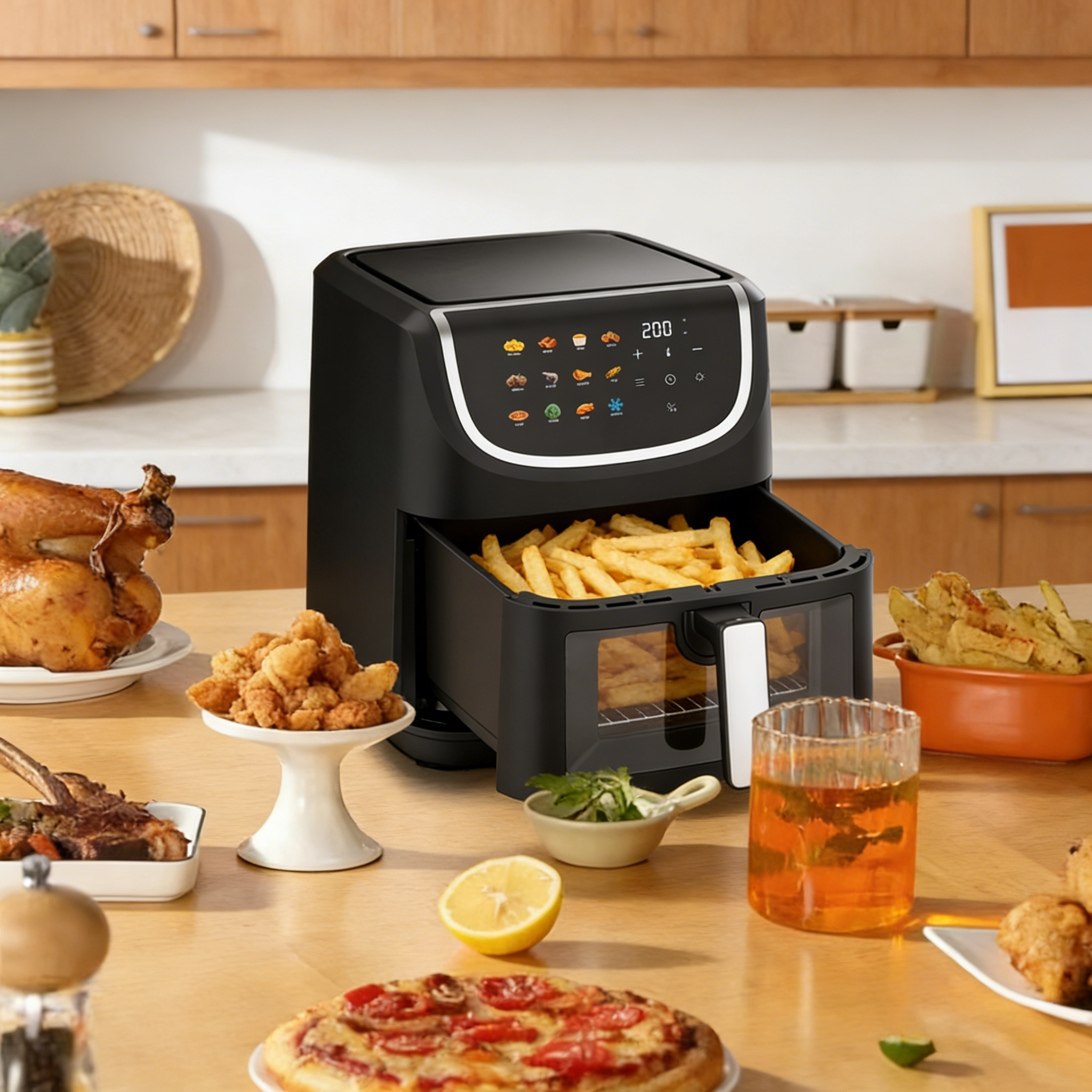 8L steam Air Fryer Toaster Oven Small Kitchen Appliances Built-in Digital Air Fryer Oven With up and Down Dual Heating