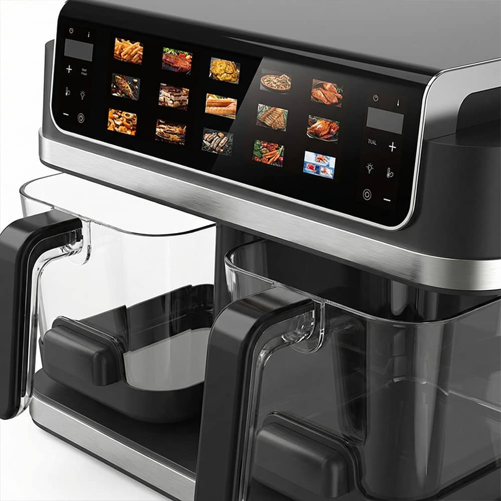 4.8+4.8L Double Basket Digital Smart Air Fryer Oven Glass Basket Display Energy Saving Easy Clean Oil-Free Dual Zone Air Fryer