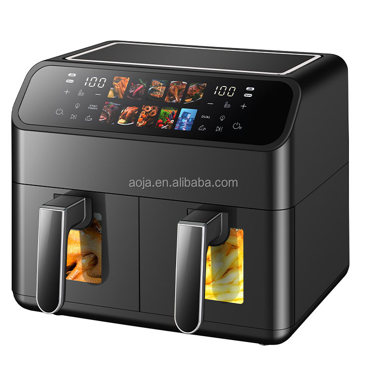 Dual Basket Air Fryer for Family 2 Independent Cooking, Quick Preheat, Custom Logo OEM Supplier Color Screen+stainless Steel
