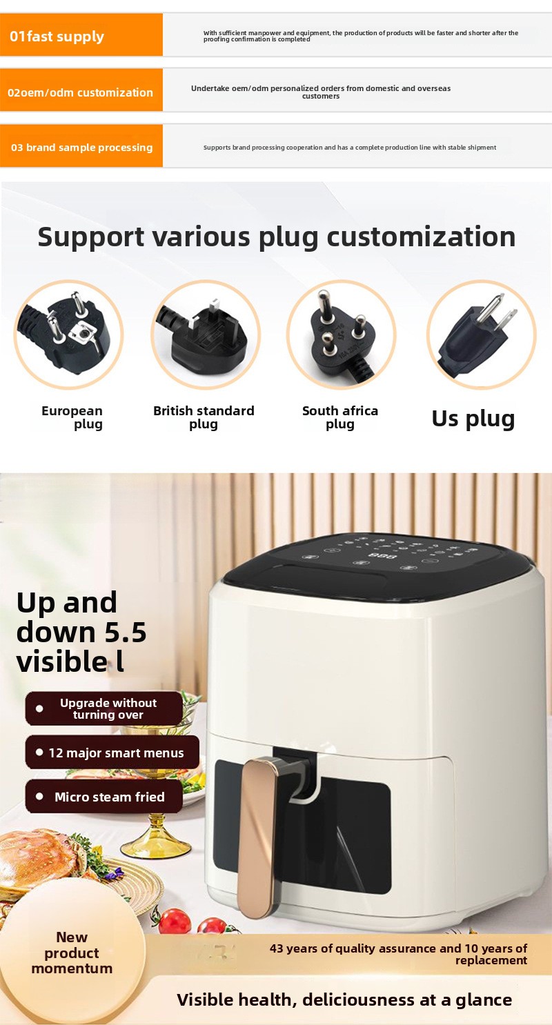 Best-selling European American air Fryer; Smart Multi-function Transparent Electric Fryer 10L Large Capacity Touch Control