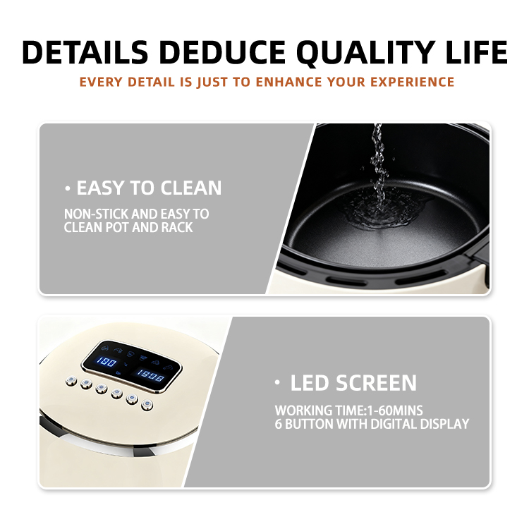 2026 New Eye-Catching Cream Round Digital Air Fryer Healthy Oil-Less Cooking Compact Kitchen Appliance with Sleek Home Design