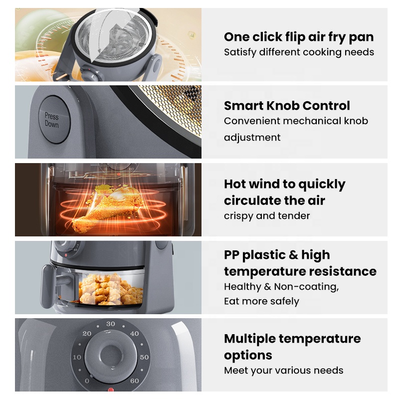 2024 Latest Design High Speed Toast 360 Circulation One Click Flip Air Fry Pan Household Multi-functional Air Fryer