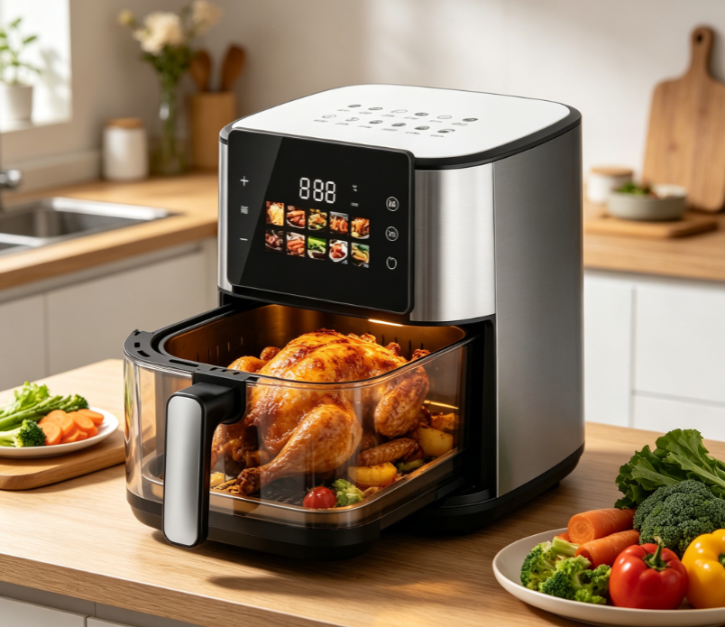 8L Square Electric Air Fryer Smart Touch Screen LCD Display | Customizable Healthy Oil-Free Cooking for Household &amp; Hotel Use