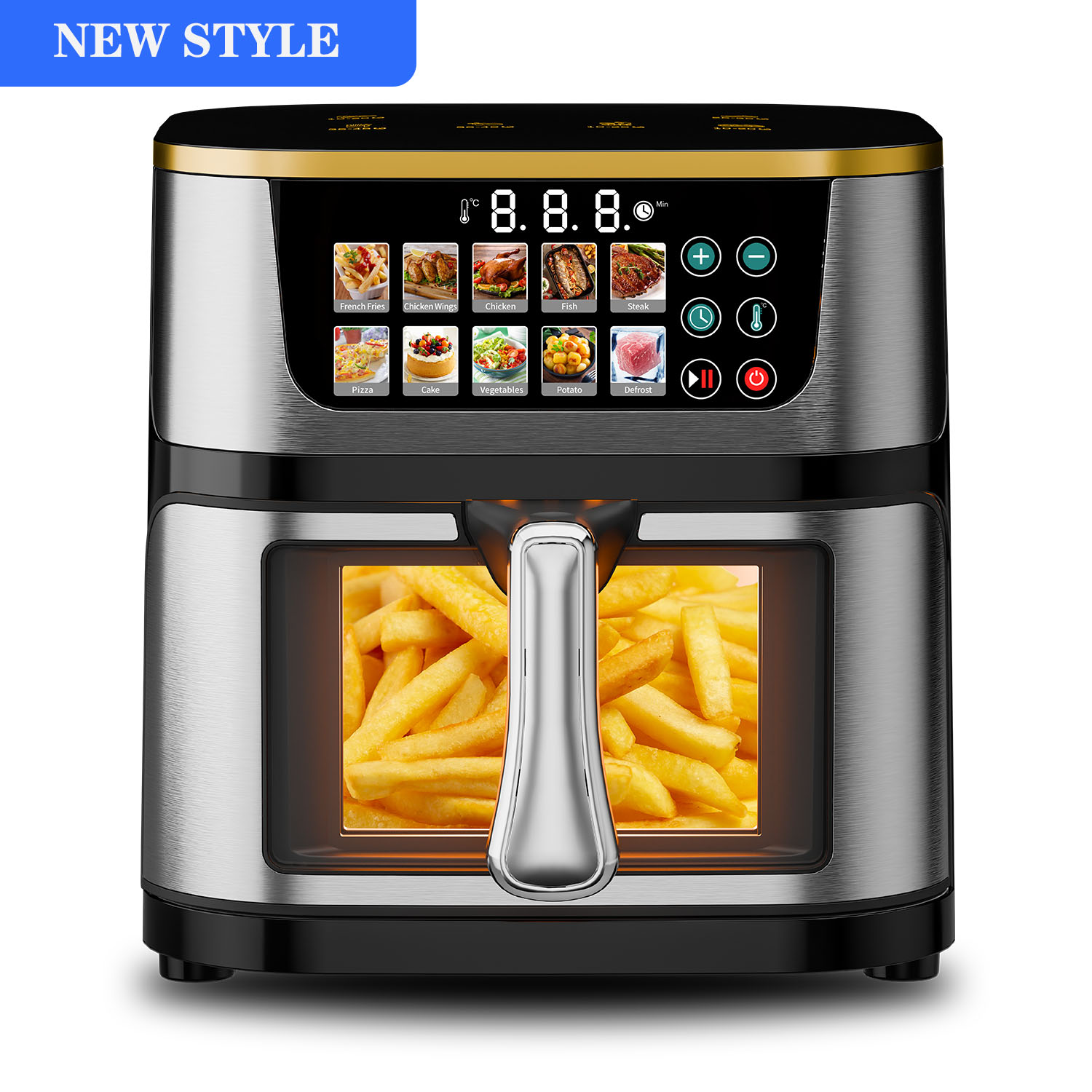 10L Classic Square Oil-Free Electric New Style 10-in-1 LCD Touch Screen Stainless Steel Air Fryer for Household Healthy Cooking