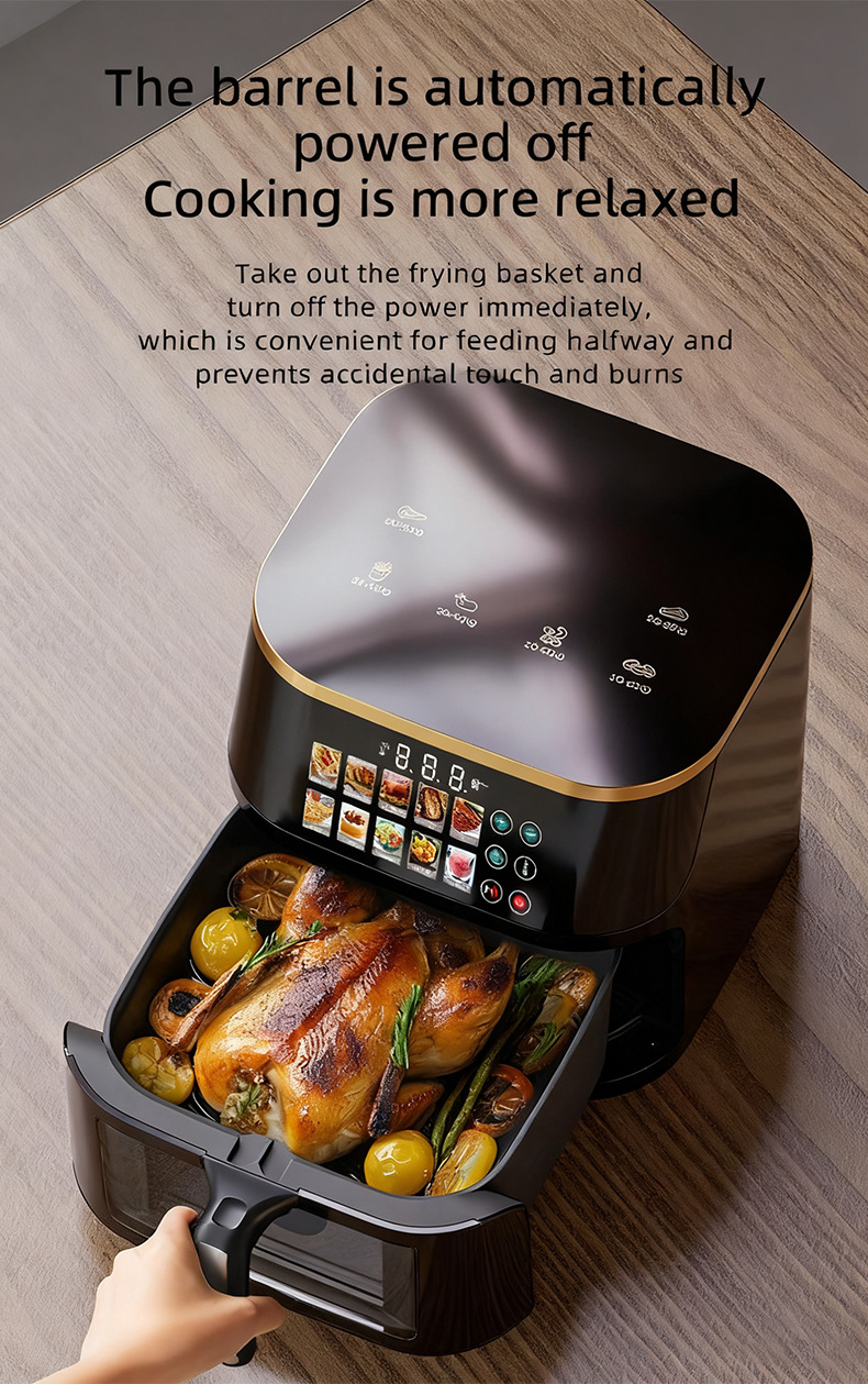 10L Modern Air Fryer Electric Square Plastic Oven Touch Screen Multi-Function for Roasting Baking Cooking Household Hotel