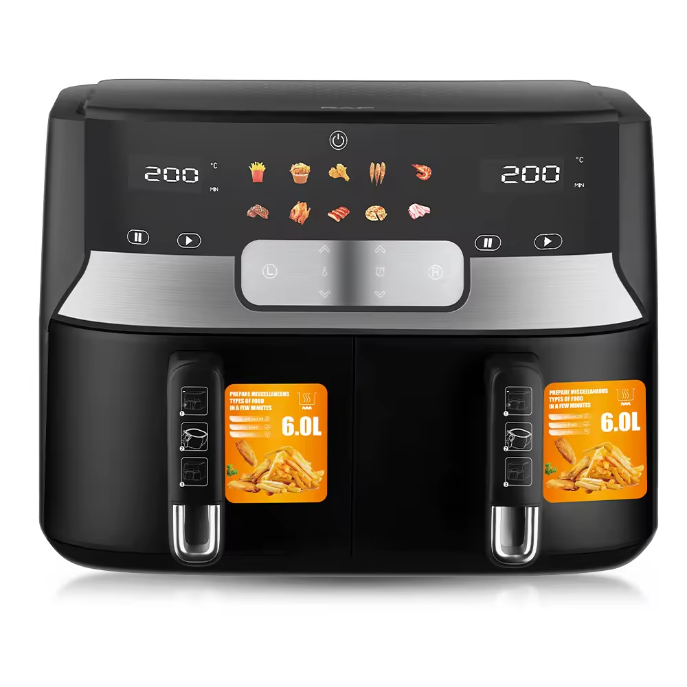 12L Multifunctional Healthy Oil Free Dual Baskets Digital Air Fryer Oven Electric Smart Air Fryer With 2 Independent Baskets