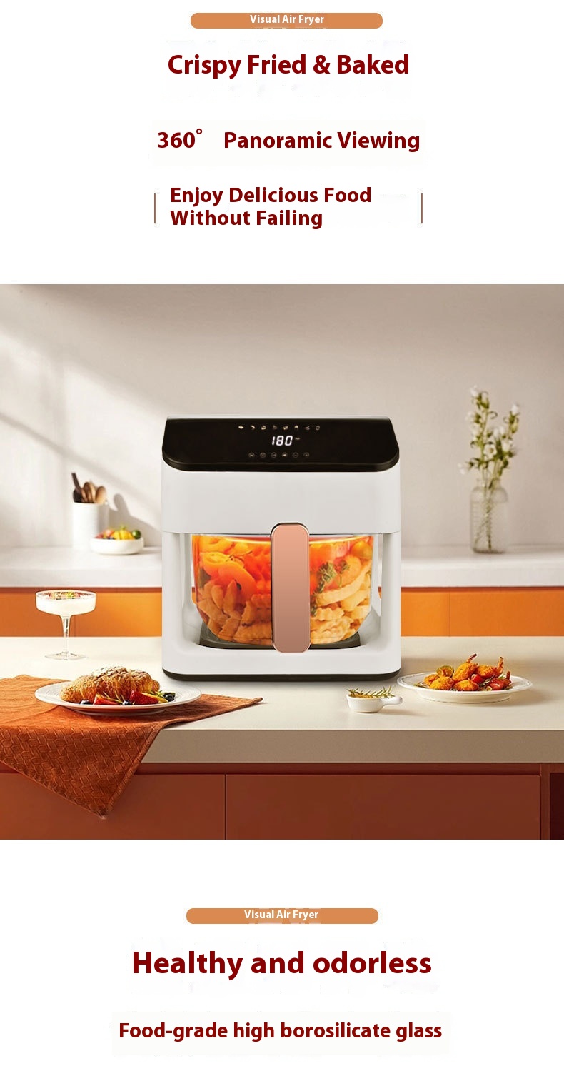 Modern Square Air Fryer 8L Large Capacity Glass Viewing Window Fully Automatic Multi-Functional Household Hotel Use Touch 1 Year