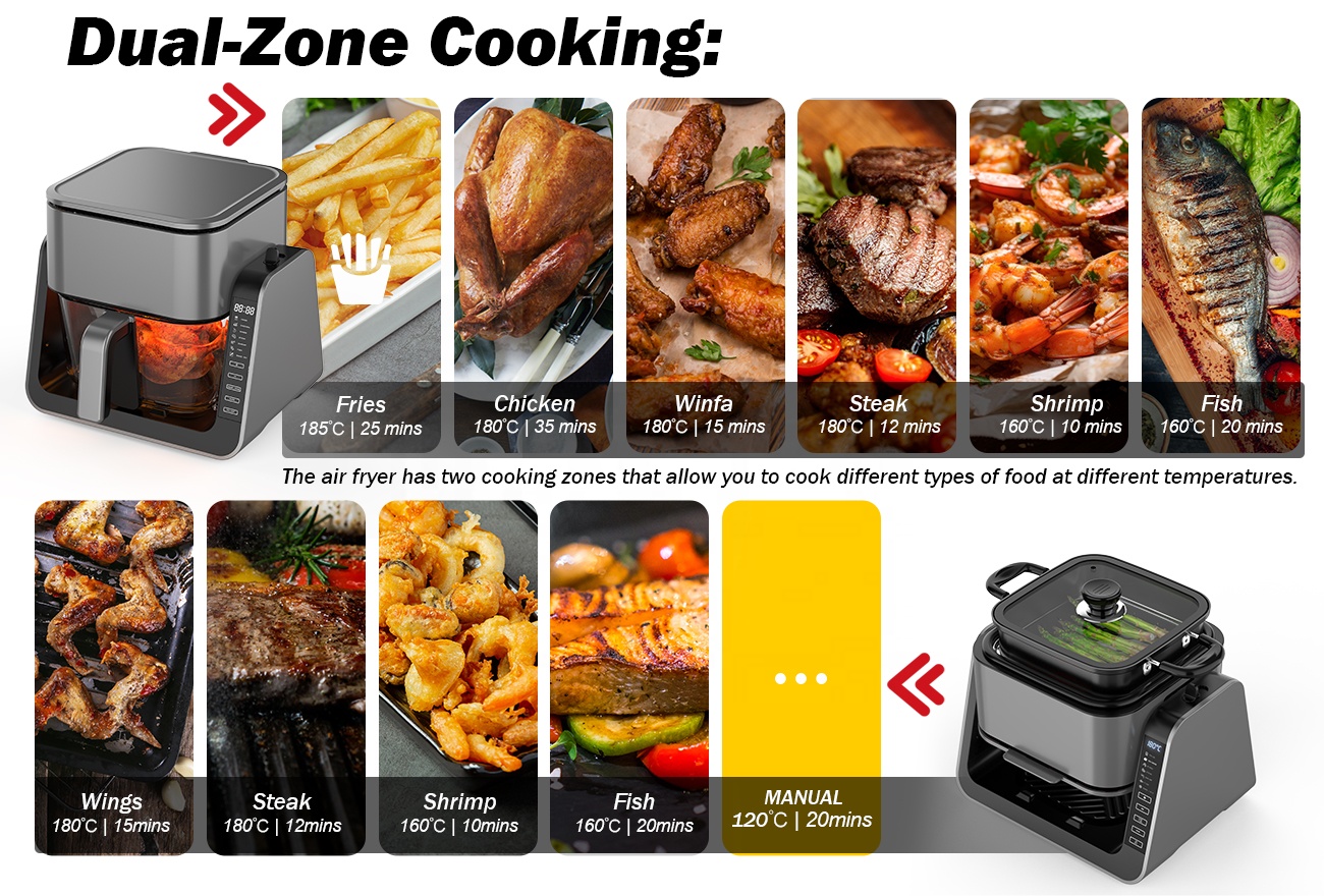New High Quality 1500 Watt Power Electric Digital Air Fryer Custom Flip Cover Smart Air Fryers