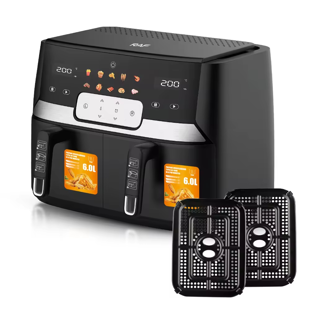 12L Multifunctional Healthy Oil Free Dual Baskets Digital Air Fryer Oven Electric Smart Air Fryer With 2 Independent Baskets