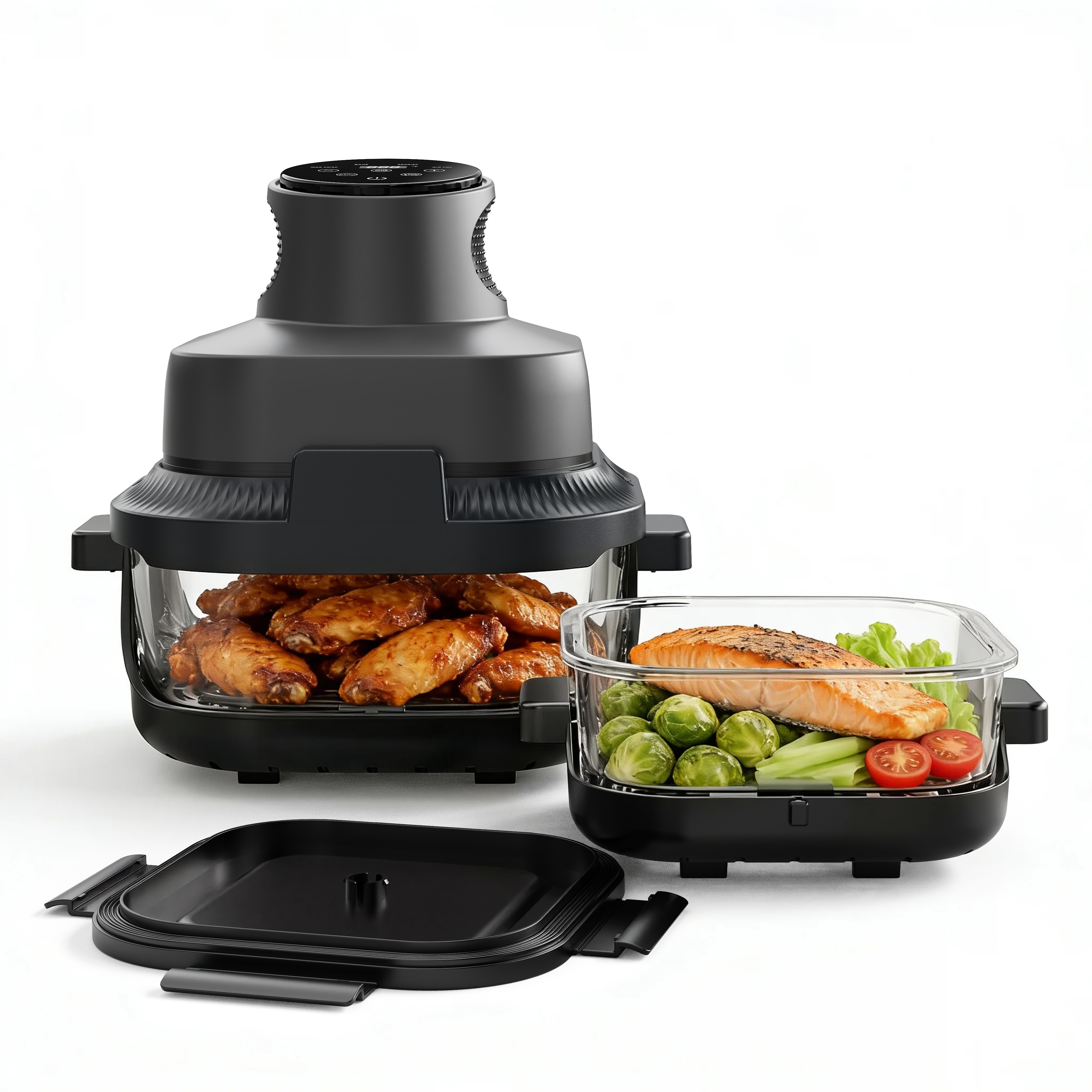 Household Smart Glass Air Fryer 1500W Fast Hot Air Circulation &amp; Even Heating