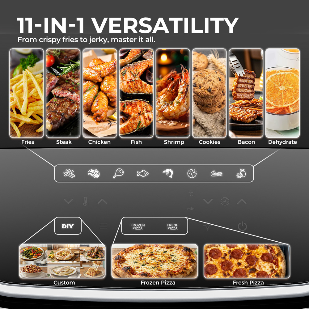 11-in-1 Pizza Oven Air Fryer with View Window 2200W,Touch Screen Preheat Upper Lower Heating,Perfect for Pizza Nuggets Fries