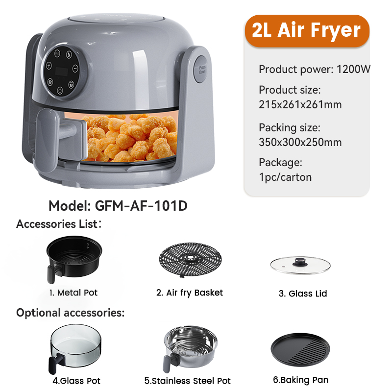 Wholesale 2L Mini Visible Air Fryer Household Multifunctional Oil Free Healthy Electric Fryer Portable Compact Kitchen Appliance