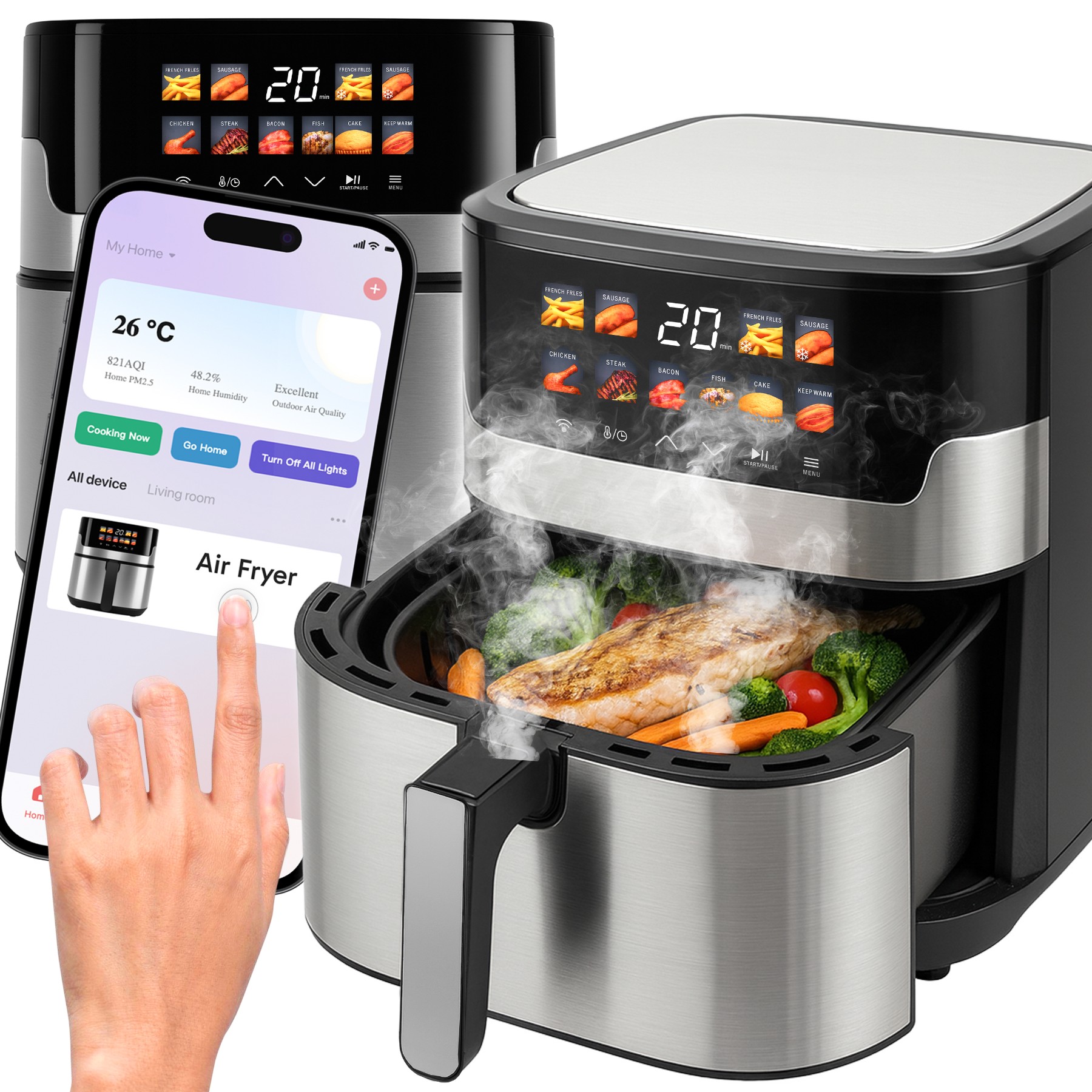 6.5L Smart Air Fryer with WiFi and LCD Display 10 Menu Options Fat-Free Cooking Model OR1293