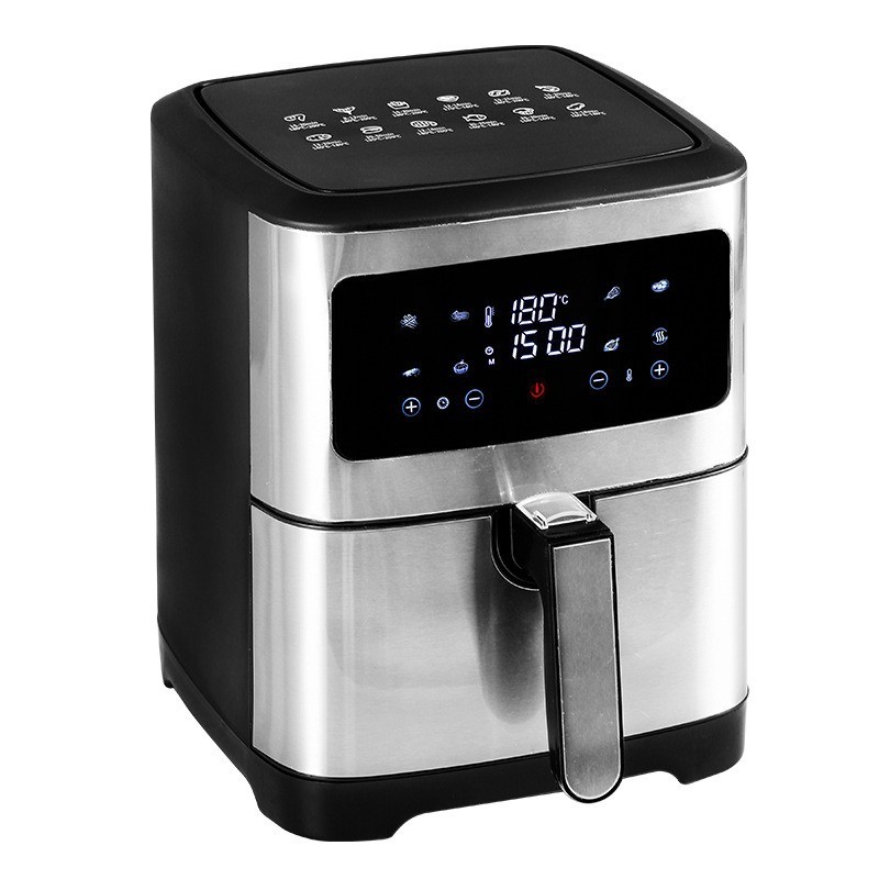 Modern 6.1-8.0L Stainless Steel Air Fryer Digital Touchscreen 1500W EU Plug Non-Stick Basket Healthy Oil-Free Cooking Household
