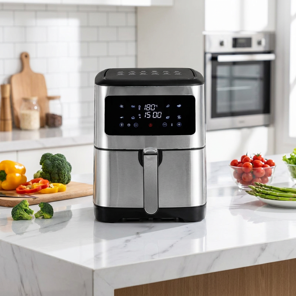 Large Capacity Modern Square Stainless Steel Air Fryer Electric Digital Touchscreen 1500W Baking Healthy Oil-Free Cooking