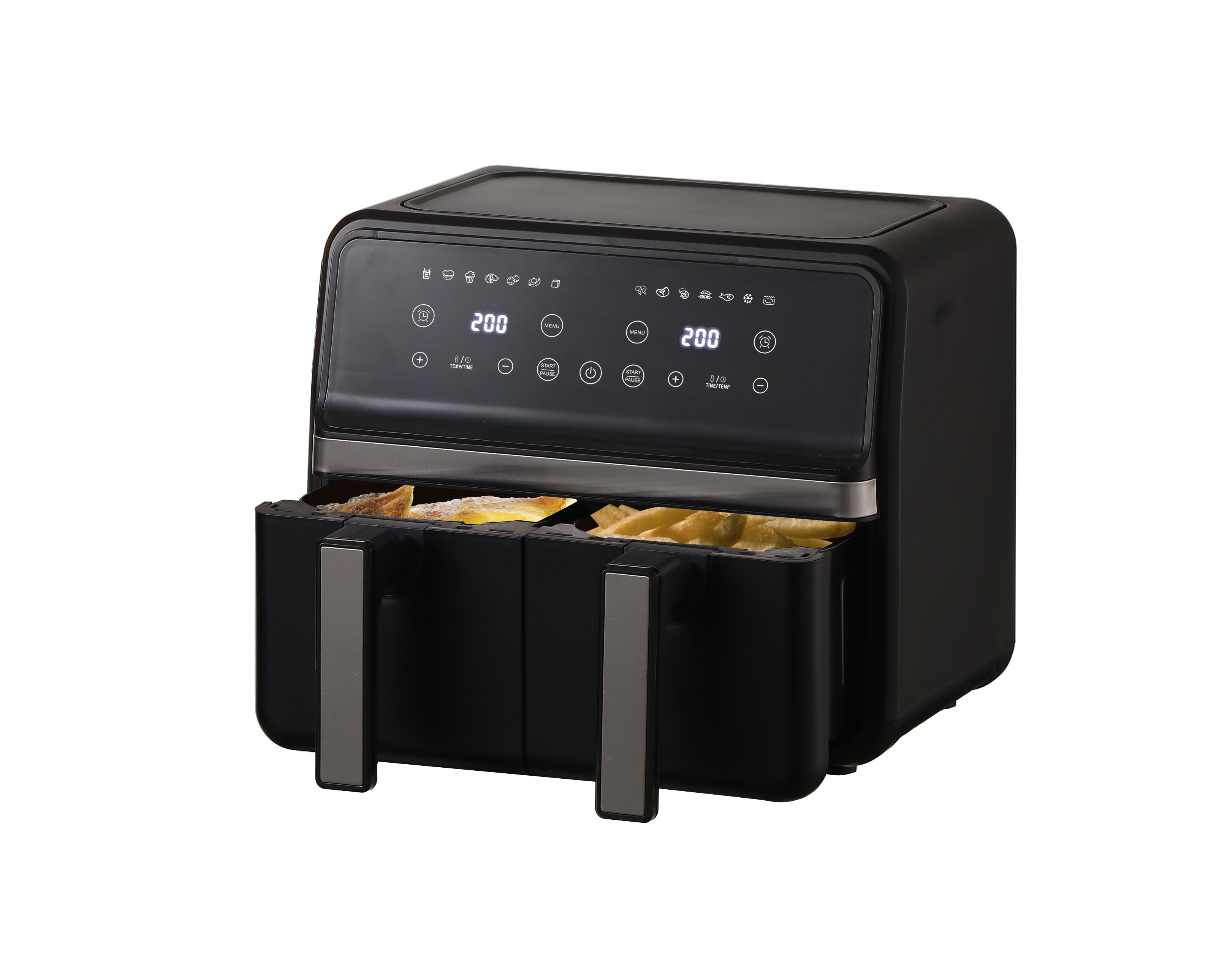 Modern Double Pot Electric Air Fryer with Digital Display Multifunctional Square Shape Household Plastic Electric Air Fryer