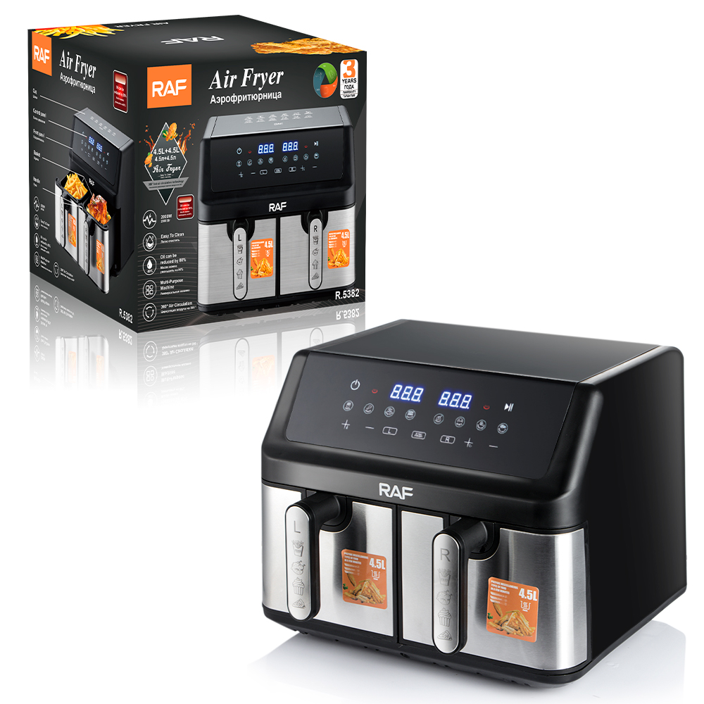 RAF R.5382 Touch Screen Air Fryer New Dual Fryers Black Color Multi-functional Stainless Steel Cooking Machine