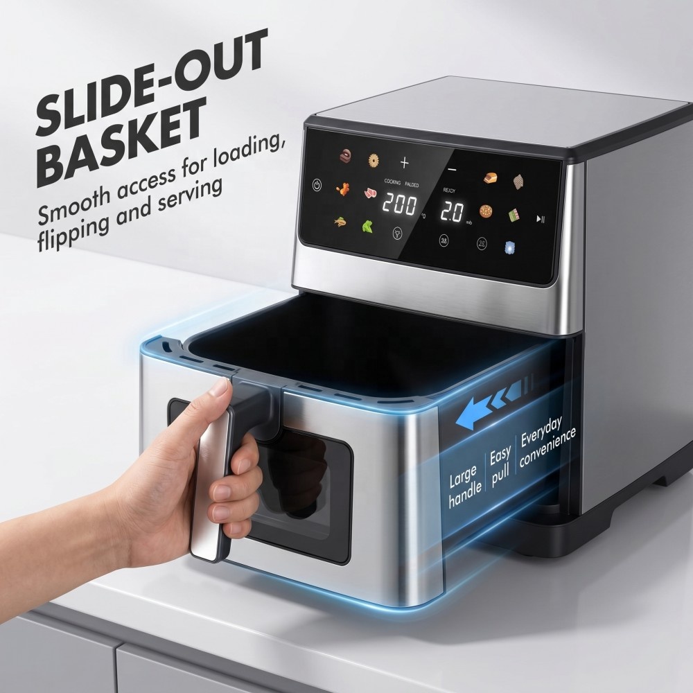 8L Oil-Free Air Fryer Cooker Electric Digital Touch Screen Control Visible Window 12 Menus CE CB GS Household Plastic 1800W A+++