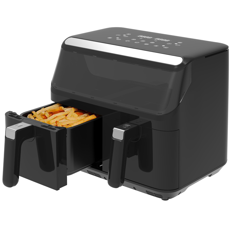 Multifunctional Square Smart Wifi Visible Steam Kitchen Silicone Air Fryer Oven Dual Pots With SS Housing