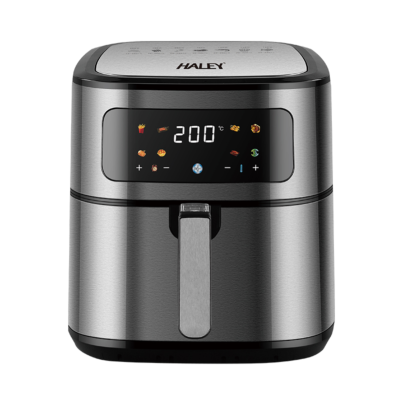 HALEY Large Air Fryer 2000W Titanium Gray Stainless Steel Visible Window LED Touch Screen 8 Presets No Oil CE GS OEM ODM Custom