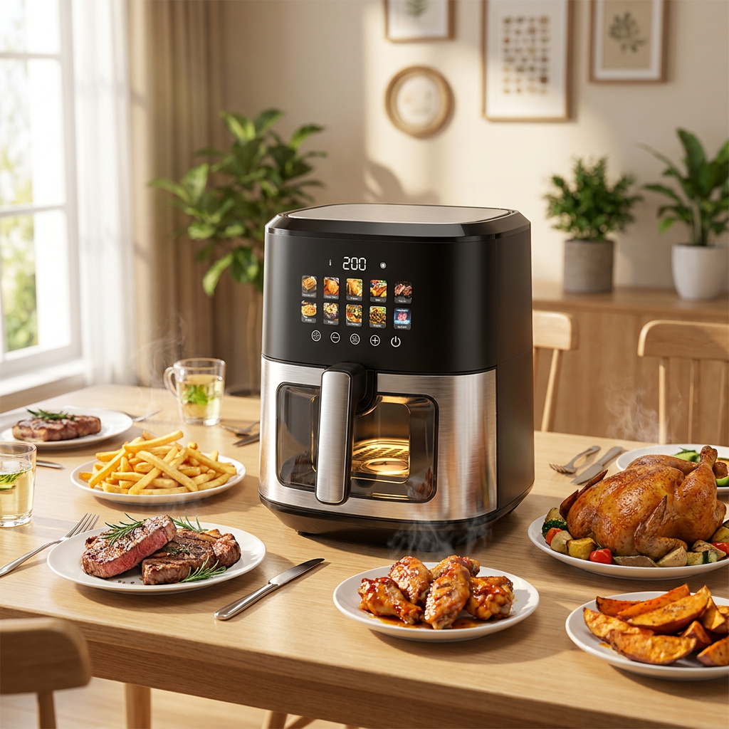 Factory New 6L Digital Dual Heating Square Modern Air Fryer Stainless Steel Oil-Free Electric Smart Cook for Household Use