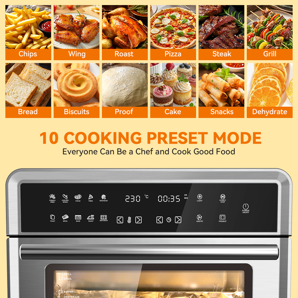 Mechanical Temperature Control Household air Fryer 25L 4-Layer Stainless Steel Electric Air Fryer Oven with Toaster Function
