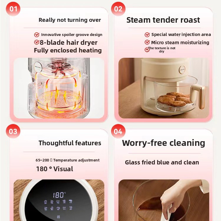 Apixintl 4L Air Fryer Glass Household New Visual Multifunction 2024 Smart Electric