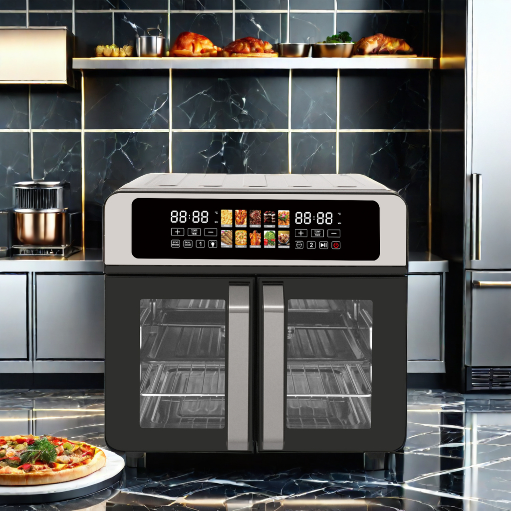 2024 Guangdong Stainless Steel French Door Digital Air Fryer Oven 23L Rotating Toaster Oven Convection Electric Air Oven