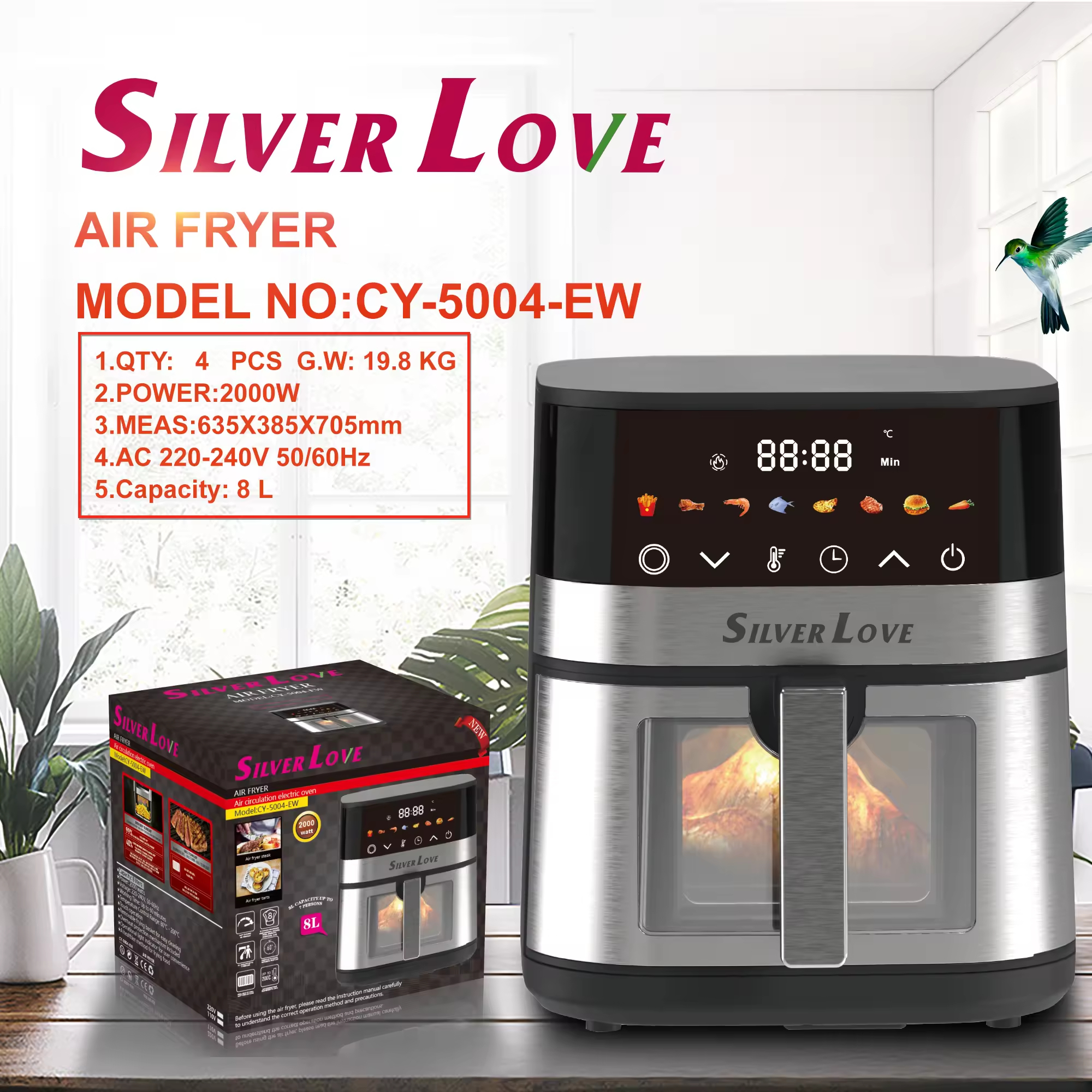 PBT Material Large Capacity Modern Square Air Fryer Oven for Household Car Outdoor for Chef &amp; Hotel Electric Power Source