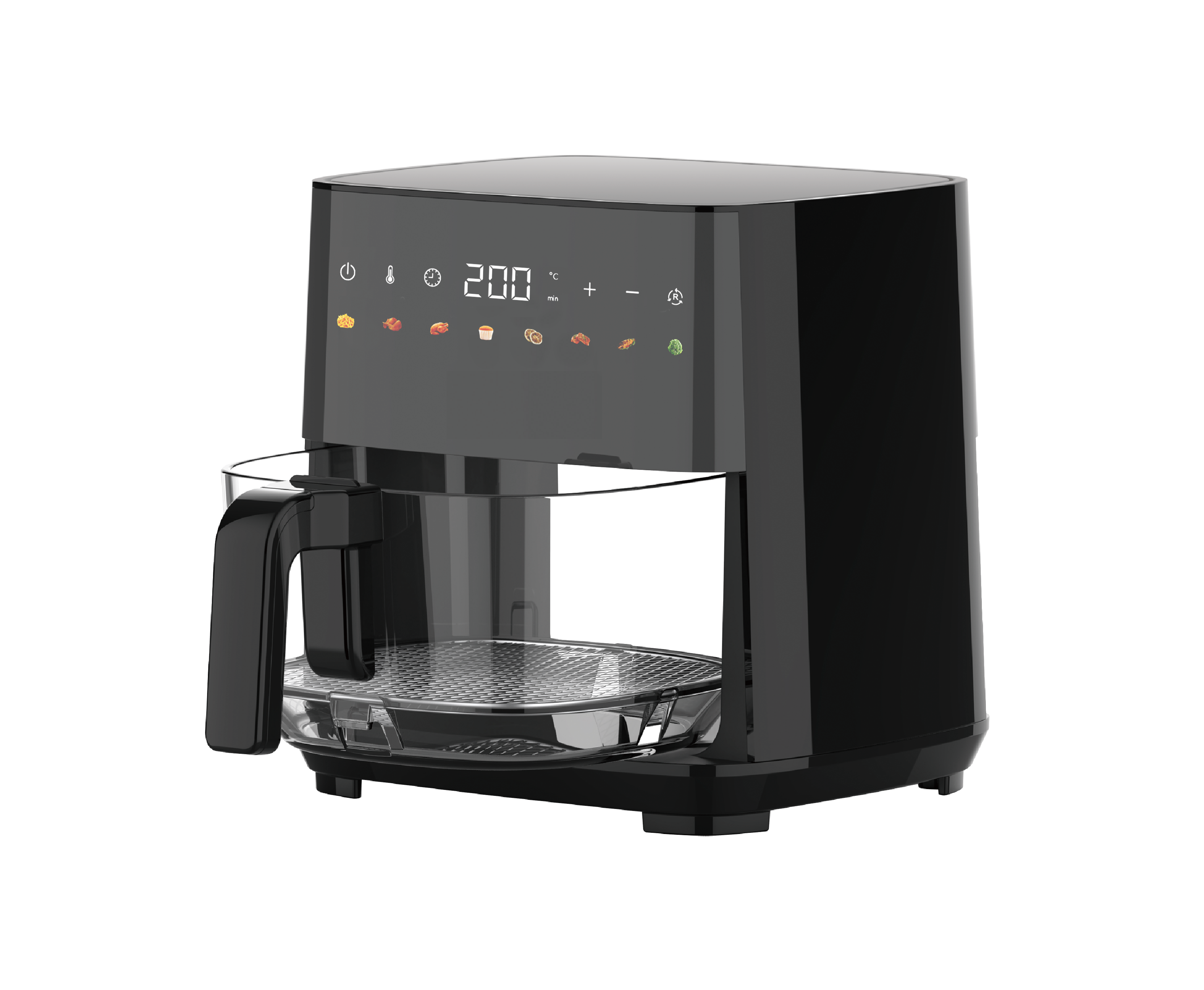 4.3L Modern Electric Glass Air Fryer One-Touch Smart Color Screen 8 Preset Modes Oil-Free Fryer No Flipping Needed RV
