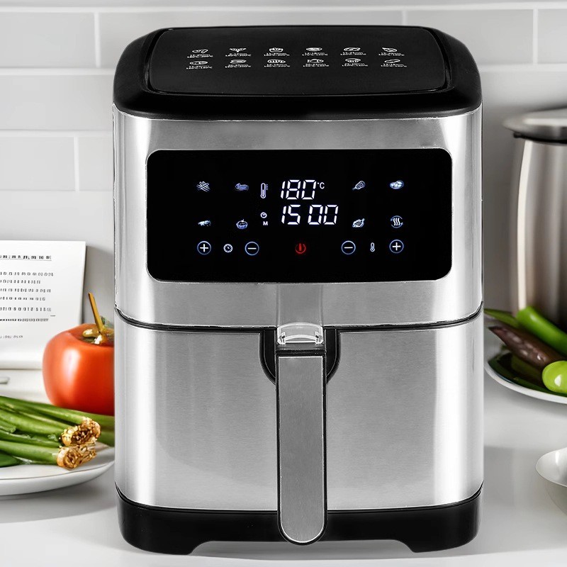Modern 6.1-8.0L Stainless Steel Air Fryer Digital Touchscreen 1500W EU Plug Non-Stick Basket Healthy Oil-Free Cooking Household