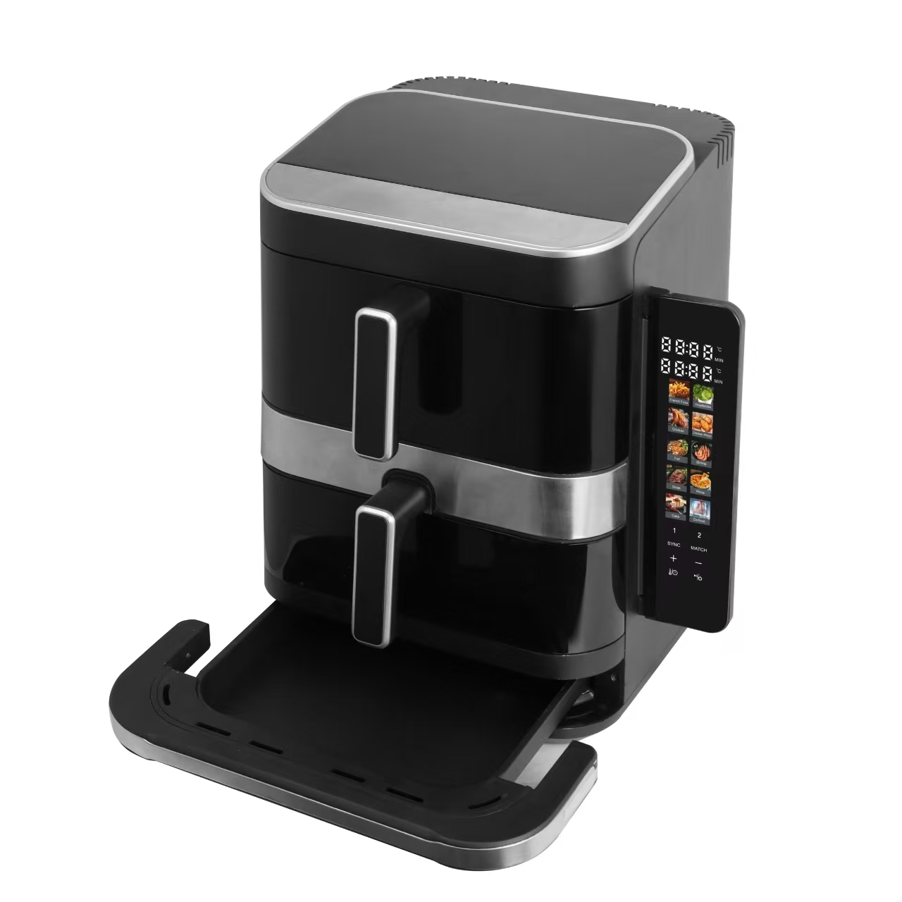 11L New Air Fryer 5.5L+5.5L Stack Air Fryer With Folding Touch Screen Big Colorful Menu