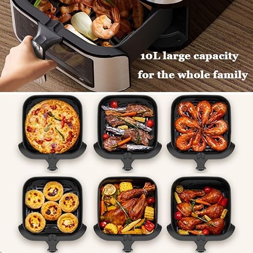 10L Square Large Capacity Smart Touch Air Fryer Multifunctional Electric Oven Oil Free for Household Daily Use